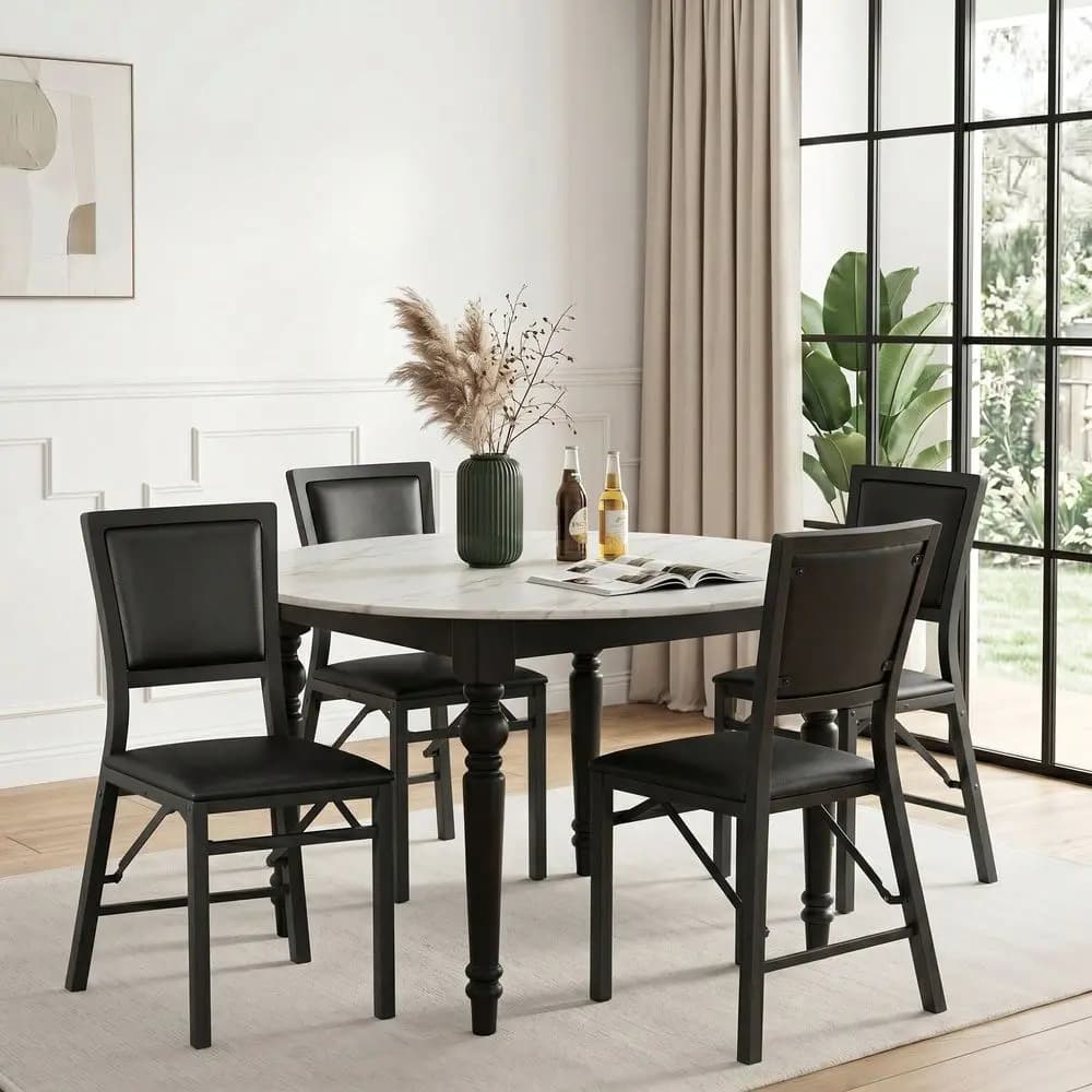 Set Of 6 Folding Dining Chairs, Foldable PU Leather Seating With Metal Frame, Space Saving For Apartment