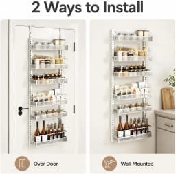 6PCS/set Over The Door Storage Organizer Space Saving Metal Seasoning Racks Kitchen Cabinet Door Spice Jar Organizer Removable for Kitchen, Bathroom, and Bedroom.