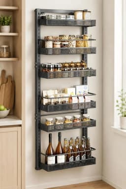 6PCS/set Over The Door Storage Organizer Space Saving Metal Seasoning Racks Kitchen Cabinet Door Spice Jar Organizer Removable for Kitchen, Bathroom, and Bedroom.