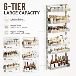 6PCS/set Over The Door Storage Organizer Space Saving Metal Seasoning Racks Kitchen Cabinet Door Spice Jar Organizer Removable for Kitchen, Bathroom, and Bedroom.