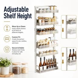 6PCS/set Over The Door Storage Organizer Space Saving Metal Seasoning Racks Kitchen Cabinet Door Spice Jar Organizer Removable for Kitchen, Bathroom, and Bedroom.