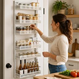6PCS/set Over The Door Storage Organizer Space Saving Metal Seasoning Racks Kitchen Cabinet Door Spice Jar Organizer Removable for Kitchen, Bathroom, and Bedroom.