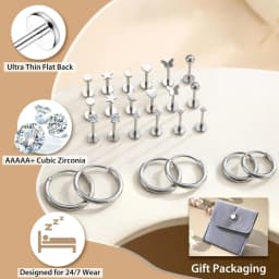 12 Pairs 316L Surgical Steel Flat Back Studs Hoop Earrings for Women Men CZ Stud Earrings Nose Stud Helix Piercing Jewelry