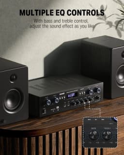 Bluetooth 5.0 4-Channel Home Theater Stereo Amplifier Receiver, 440W Peak Power, with USB, SD, FM, Dual Mic Echo, RCA, LED, and Speaker Selector for Studio & Home Use