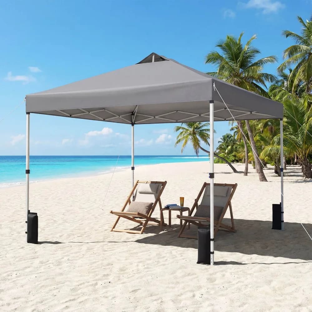 10x10 FT Pop up Canopy Tent Wheeled Carry Bag 4 Canopy Sand Bag Grey