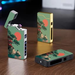 1pc Windproof Electric Arc Lighter with Japanese Sunset Design, Metal Shell, Battery Indicator, Type-C Charging, Dual Arc, Gift Box Packaging, Power-Off Protection, Outdoor Survival Gear, High Altitude Compatible, Valentine's Day Gift, Christmas Gift