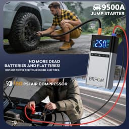 9500A Portable Car Charger, Jump Starter, Rechargeable Battery, Car Battery Launcher, Restoration Item Emergency Starter With Air Compressor Portable Car Battery Booster With 150PSI Auto-Stop Tire Inflator 10.0L Diesel