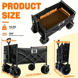Quiet All-Terrain Folding Multifunctional Shopping Cart—Large Storage Capacity, One-Button Folding for Easy Storage, Black Waterproof Oxford Fabric with Side Cup Holders—Ideal for Camping, Outings, Gardening, and Heavy-Duty Grocery Hauling