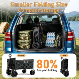Quiet All-Terrain Folding Multifunctional Shopping Cart—Large Storage Capacity, One-Button Folding for Easy Storage, Black Waterproof Oxford Fabric with Side Cup Holders—Ideal for Camping, Outings, Gardening, and Heavy-Duty Grocery Hauling