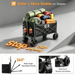 Quiet All-Terrain Folding Multifunctional Shopping Cart—Large Storage Capacity, One-Button Folding for Easy Storage, Black Waterproof Oxford Fabric with Side Cup Holders—Ideal for Camping, Outings, Gardening, and Heavy-Duty Grocery Hauling