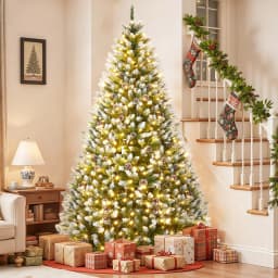 6FT Pre‑Lit Artificial Pine Christmas Tree with Pine Cones, 250 LEDs 748 Tips Hinged Stand PVC Holiday Tree for Home Office Party Decor