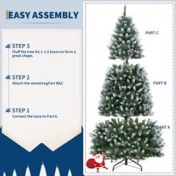 6FT Pre‑Lit Artificial Pine Christmas Tree with Pine Cones, 250 LEDs 748 Tips Hinged Stand PVC Holiday Tree for Home Office Party Decor