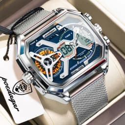 POEDAGAR Top Luxury Digital Men's Watches Stainless Steel Mesh Waterproof Date Week Quartz Man Wristwatch LED Electronic Fashion Sports Men Clock Reloj