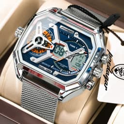 POEDAGAR Top Luxury Digital Men's Watches Stainless Steel Mesh Waterproof Date Week Quartz Man Wristwatch LED Electronic Fashion Sports Men Clock Reloj