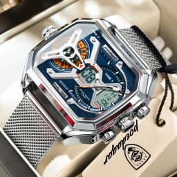 POEDAGAR Top Luxury Digital Men's Watches Stainless Steel Mesh Waterproof Date Week Quartz Man Wristwatch LED Electronic Fashion Sports Men Clock Reloj
