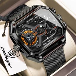 POEDAGAR Top Luxury Digital Men's Watches Stainless Steel Mesh Waterproof Date Week Quartz Man Wristwatch LED Electronic Fashion Sports Men Clock Reloj