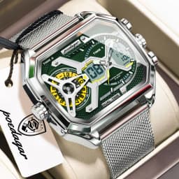 POEDAGAR Top Luxury Digital Men's Watches Stainless Steel Mesh Waterproof Date Week Quartz Man Wristwatch LED Electronic Fashion Sports Men Clock Reloj