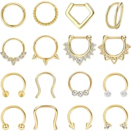 16 Pcs Septum Rings 16G for Women Men Surgical Steel Nose Rings 8MM Hypoallergenic Clicker Hinged Tragus Helix Daith Piercings Jewelry Horseshoe Nose Rings Lip Cartilage Hoops Set