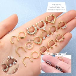16 Pcs Septum Rings 16G for Women Men Surgical Steel Nose Rings 8MM Hypoallergenic Clicker Hinged Tragus Helix Daith Piercings Jewelry Horseshoe Nose Rings Lip Cartilage Hoops Set