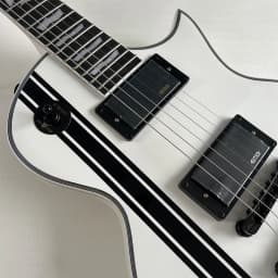 White glossy electric guitar with black stripes, solid wood, black hardware, shipped from a US warehouse, free shipping, dual pickups