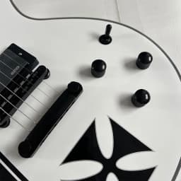 White glossy electric guitar with black stripes, solid wood, black hardware, shipped from a US warehouse, free shipping, dual pickups
