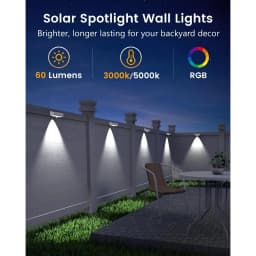 Solar Fence Lights Outdoor Set of 8 Super-bright Lumens Adjustable Three Colour Temperatures and RGB Automatic Dusk-to-Dawn Operation Suitable for Gardens, Railings, Pools, Porches and Backyards (Black Version)