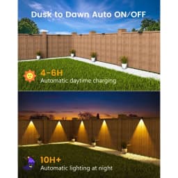 Solar Fence Lights Outdoor Set of 8 Super-bright Lumens Adjustable Three Colour Temperatures and RGB Automatic Dusk-to-Dawn Operation Suitable for Gardens, Railings, Pools, Porches and Backyards (Black Version)