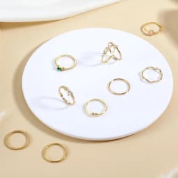 10Pcs 14K Gold Plated Stacking Rings for Women Simple Dainty Stackable Knuckle Thumb Rings Heart CZ Opal Rings Plain Band Size 5-11