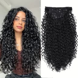 Synthetic Curly Clip in Hair Extensions Kinky Curly Hairpieces Clip on Full Head Fake Pieces Black Brown Hair for Women