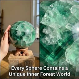 Natural Green Fluorite Crystal Sphere Ball 2-3.1in with Wood Base Large Handmade Translucent Banded Mint Green High Quality Orb Wooden Stand Display Home Decor Desk Ornament Office Decor Room Decor Bedroom Decor Table Centerpiece Collectible Feng Shui Set