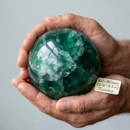 Natural Green Fluorite Crystal Sphere Ball 2-3.1in with Wood Base Large Handmade Translucent Banded Mint Green High Quality Orb Wooden Stand Display Home Decor Desk Ornament Office Decor Room Decor Bedroom Decor Table Centerpiece Collectible Feng Shui Set