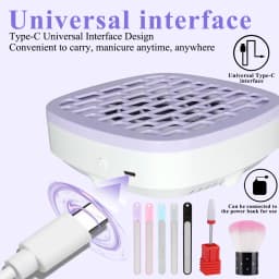 Mini Nail Dust Collector, Low‑Noise Nail Vacuum Fan, USB‑C Powered Nail Dust Suction Machine (No Built‑in Battery) with Filter Papers, Nail Files, Cleaning Brush & Drill Bit, Professional Nail Art Salon Supplies