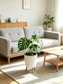 Self‑Watering Indoor Floor Planter, White Large Cylindrical Flower Pot With Natural Wooden Leg Stand, Water‑Level Gauge Decorative Houseplant Container for Home Office