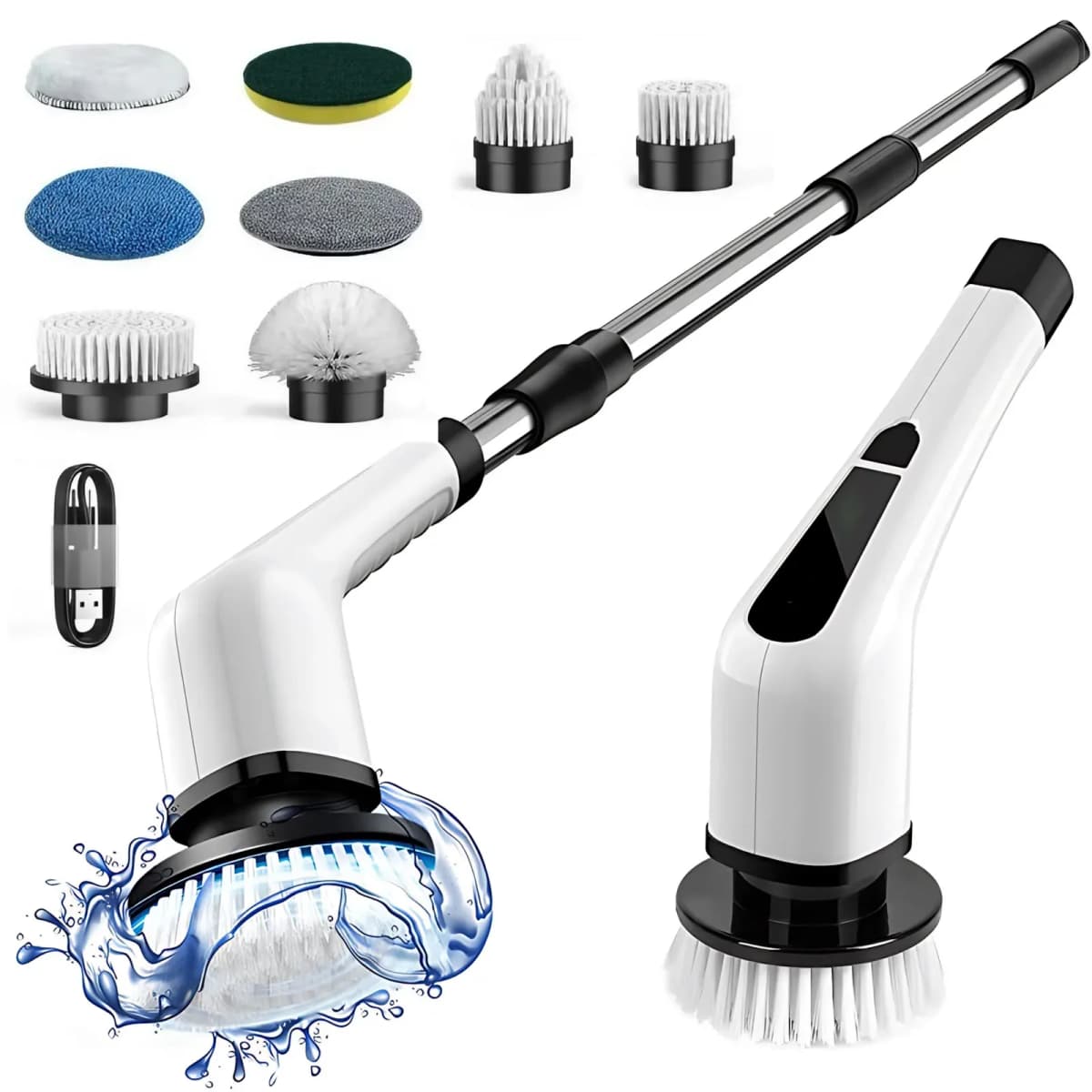 Electric Spin Scrubber Rechargeable Cordless with 3/9 Brush Heads Powerful Motor Metal Gears Extendable Rod for Bathroom Kitchen Car Tile Floor Multi-Purpose Cleaning Brush Bathtub Shower Grout Home Use Tool Set