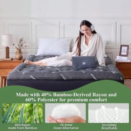 Queen Mattress Topper, Viscose Derived From Bamboo Thick Pillow Top Mattress Pad With Deep Pocket, Naturally Cooling For Hot Sleepers, Soft For Back Pain Relief