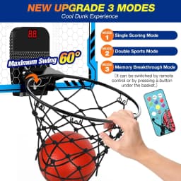 Upgraded Wall‑Mounted Mini Basketball Hoop with 3 Game Modes Auto Scoring Digital Scoreboard, 60° Swing Dunk Design Remote Control Basketball Shooting Toy, Indoor Sport Game Gift for Kids Adults, Birthday Halloween Christmas Thanksgiving Present