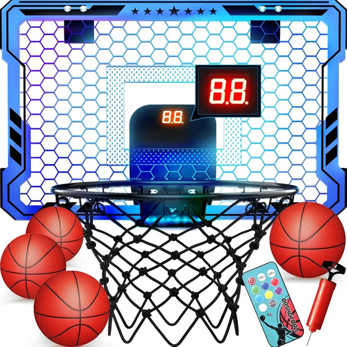 Upgraded Wall‑Mounted Mini Basketball Hoop with 3 Game Modes Auto Scoring Digital Scoreboard, 60° Swing Dunk Design Remote Control Basketball Shooting Toy, Indoor Sport Game Gift for Kids Adults, Birthday Halloween Christmas Thanksgiving Present
