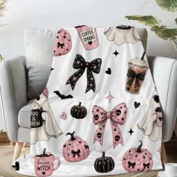 Halloween Coquette Coffee Sherpa Blanket, Book Lovers Velveteen Throw