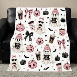 Halloween Coquette Coffee Sherpa Blanket, Book Lovers Velveteen Throw