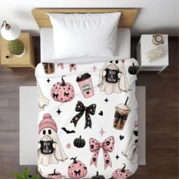 Halloween Coquette Coffee Sherpa Blanket, Book Lovers Velveteen Throw