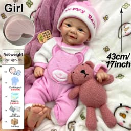 17inch Open Blue Eyes Vivienne Full Body Soft Silicone Reborn Baby Girl Realistic Skin Veins Easy to Clean Doll Comfortable to Hold for Gift