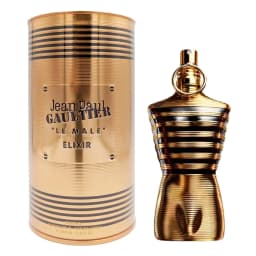 Jean Paul Gaultier Le Male Elixir Comes With Eye‑catching Golden Sculptural Bottle. Lntense Sweet Spicy‑Woody Scent, For Men Who Love Bold And Distinctive Fragrance.