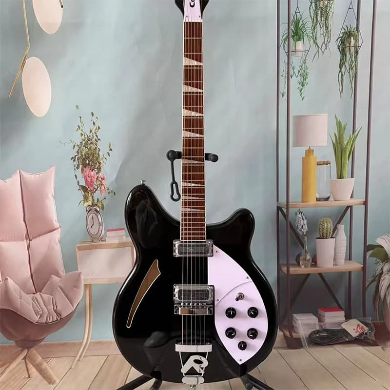 Local Warehouse, Black Semi‑Hollow Electric Guitar, 6‑String, 24‑Fret, Dual‑Humbucker Pickups, With Tremolo System, for Rock, Band Performances, Holiday Gifts