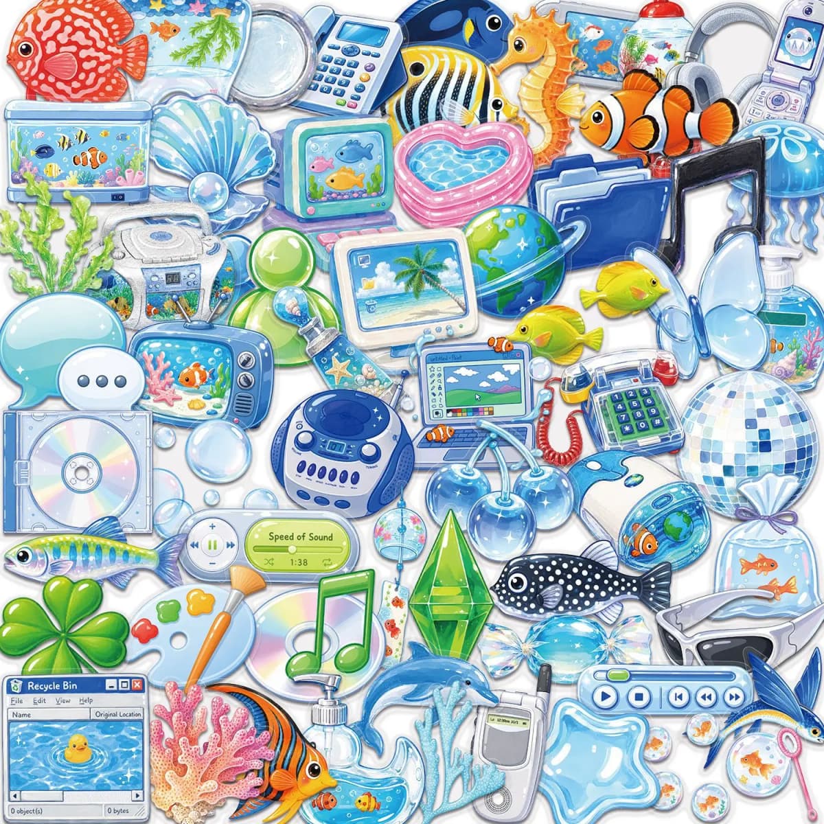 50-100 PCS Frutiger Aero Aesthetic Stickers Waterproof Transparent PET Journal Supplies for Guitar Notebook
