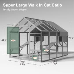 Walk-In Outdoor Cat Enclosure, Extra Large Waterproof Catio for Multiple Cats, Cat Run Cage with 2 Condos, 7 Platforms & Bridges, Grey
