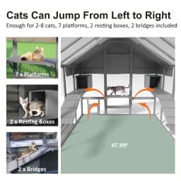 Walk-In Outdoor Cat Enclosure, Extra Large Waterproof Catio for Multiple Cats, Cat Run Cage with 2 Condos, 7 Platforms & Bridges, Grey