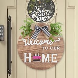 1SET Interchangeabl Welcome Home Sign Round Wooden Artwork Perfect for Living Room Bedroom House Hanging Tag for All Seasons Housewarming Gift