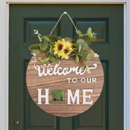 1SET Interchangeabl Welcome Home Sign Round Wooden Artwork Perfect for Living Room Bedroom House Hanging Tag for All Seasons Housewarming Gift