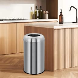 50/70L Stainless Steel Trash Can Open Top Double Layer Garbage Waste Bucket for Bathroom Kitchen Bedroom Office Desk Home Living Room Hotel Cleaning Tools