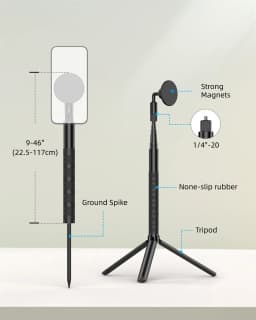 CAMOLO Aluminum Magnetic Trpod Stand Golf Monopod Magnet Selfie Stick w Ground Spike Stake +1/4"+Phone Holder+Gopro Adapter for Iphone 17 16 Android Gopro/DSLR Camera
